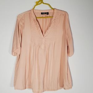 a.n.a Blush Pink Pleat Front V Neck Blouse